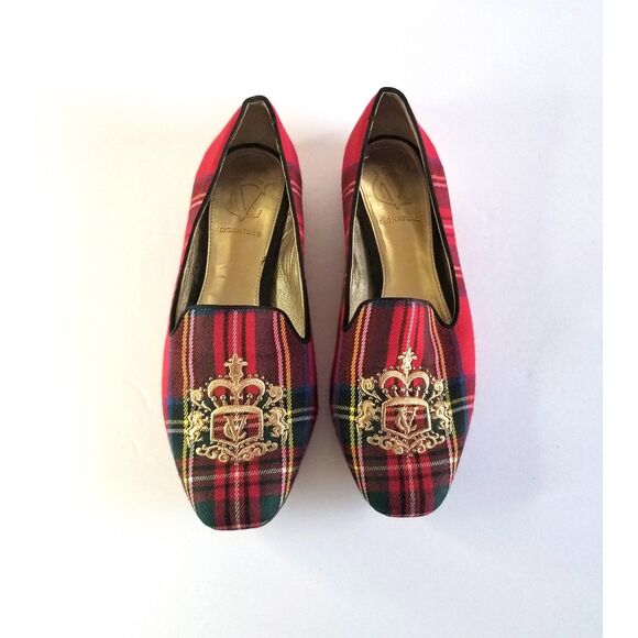 VC Signature Flats Red Tartan Plaid Sz 6 Embroidered Logo Square Toe - Picture 5 of 13